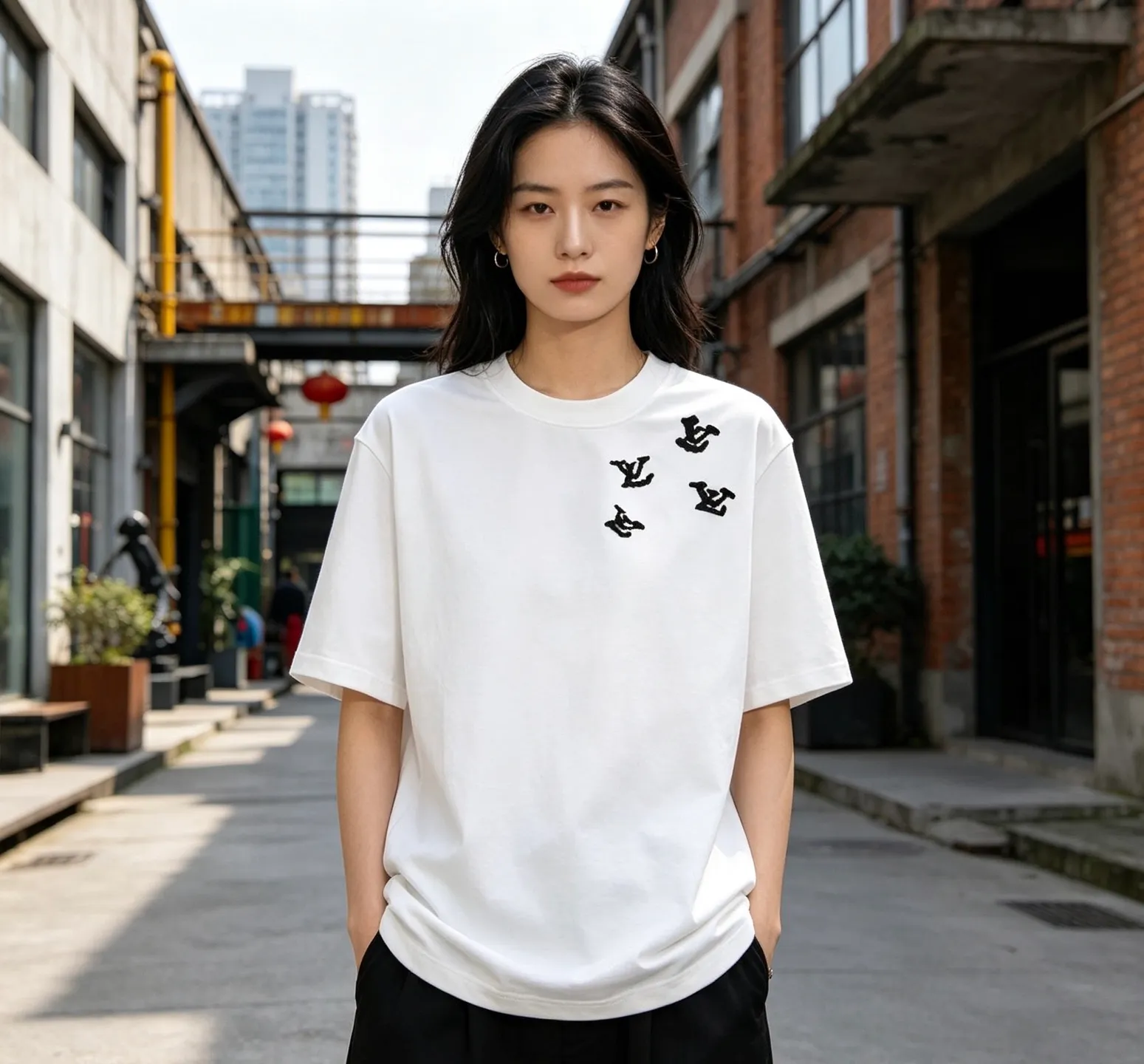 Louis Vuitton/Louis Vuitton 26ss flocked presbyopia logo printed short sleeves